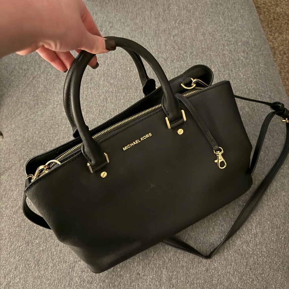 Michael Kors Black Satchel with Gold Accents